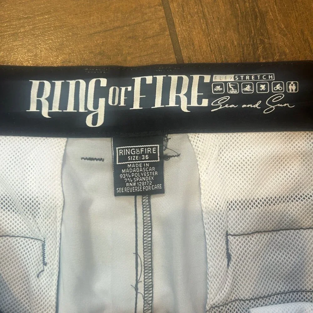 Ring of Fire Board Shorts Sea and Sun Ombre Teal Swim Trunks Size 36